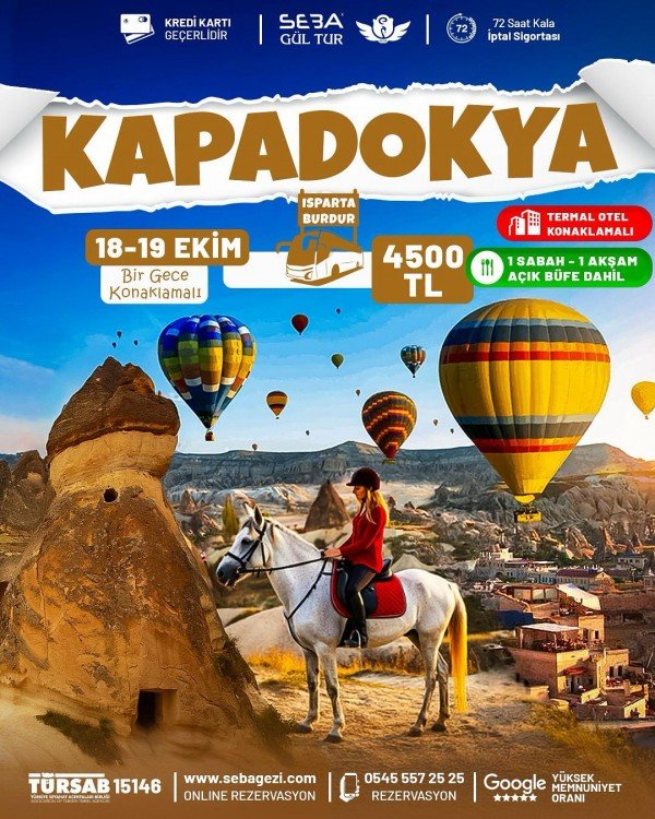🌟 Özel Kapadokya Turu 🌟18 – 19 Ekim - 1 Gece Özel Termal Otel Konaklamalı - 📍 Burdur – Isparta – Eğirdir – Gelendost – Şarkikaraağaç Çıkışlı